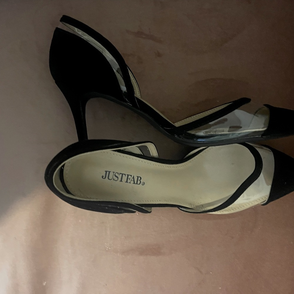 JustFab black and pvc heels.